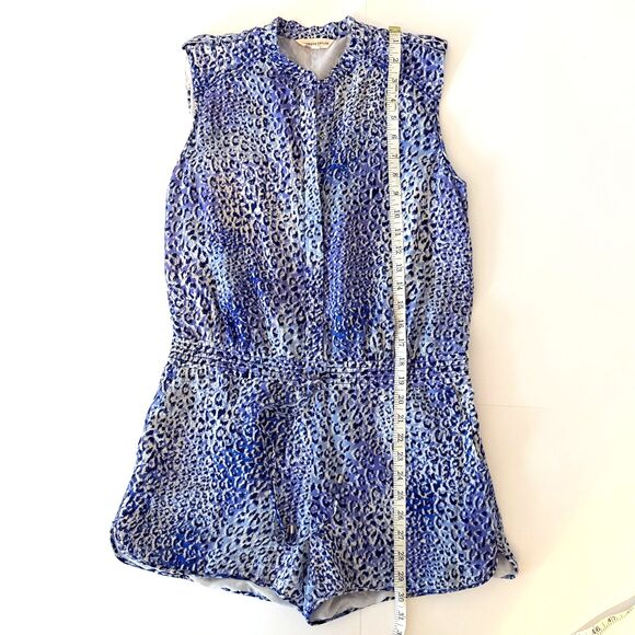 Rebecca Taylor Leo Fever Blue Leopard Silk Romper Short Jumpsuit Sleeveless sz 2 - Picture 12 of 16